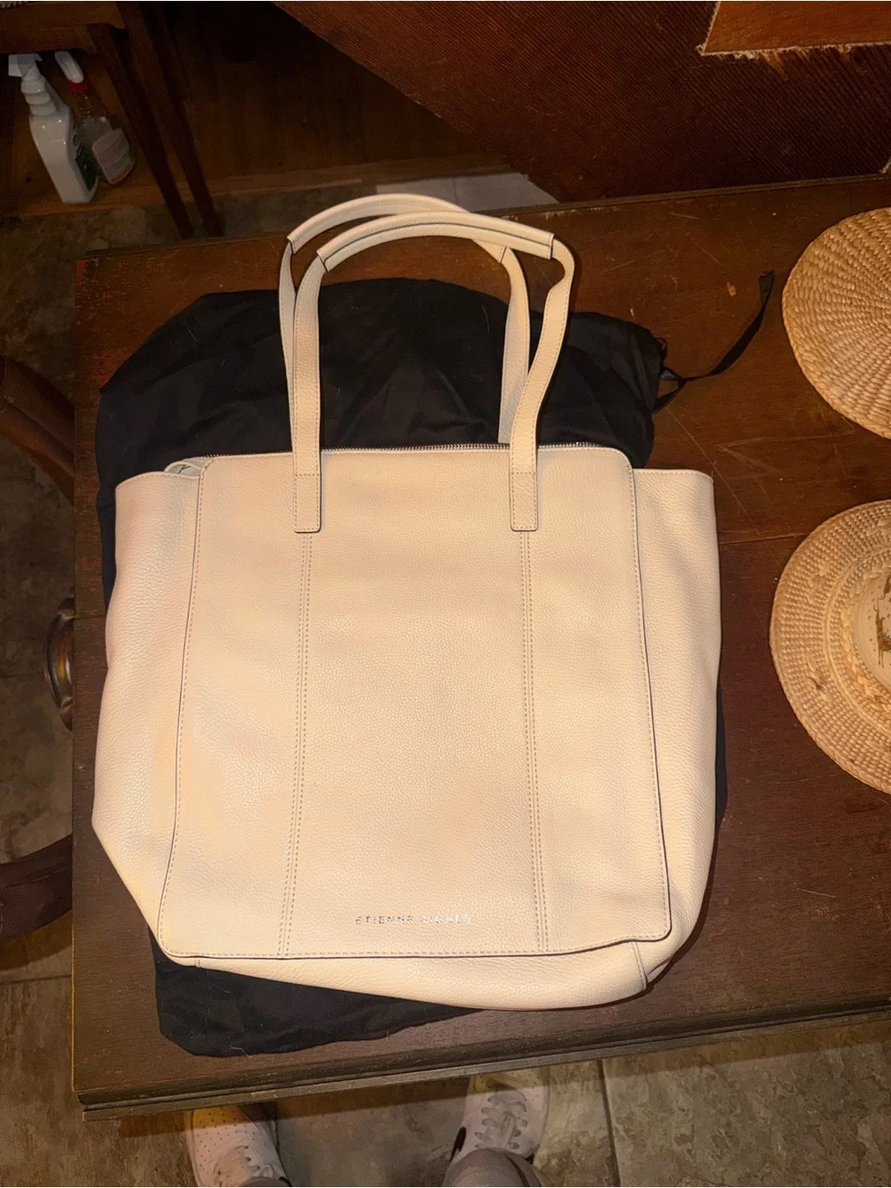 Men's Tan Leather-Trim Tote Bag - Unbranded